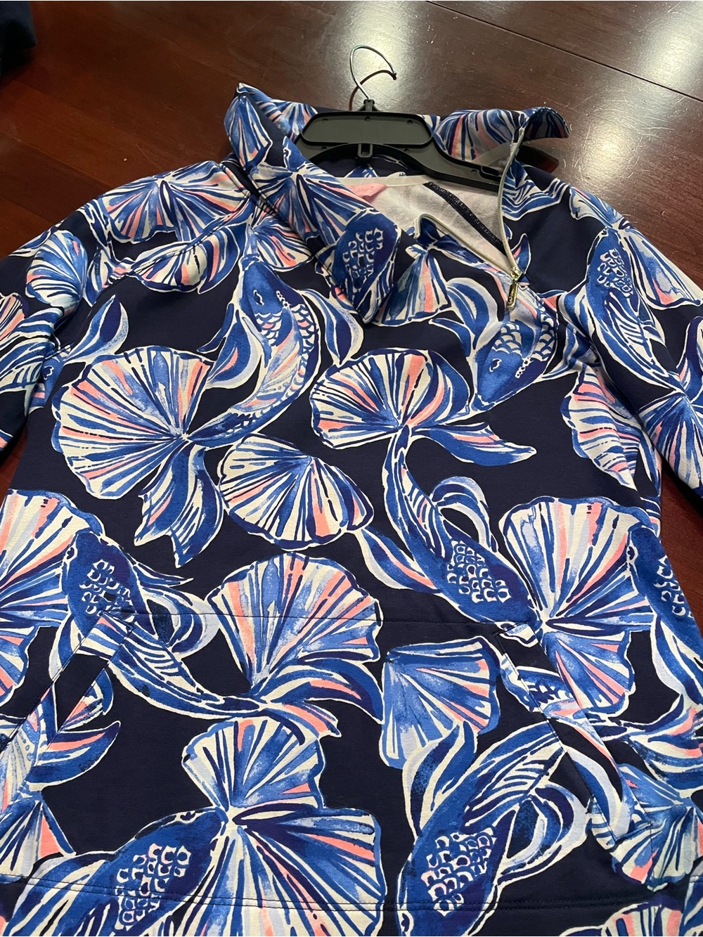 Lilly Pulitzer Navy Floral Quarter-Zip Pullover with Blue & Pink Print